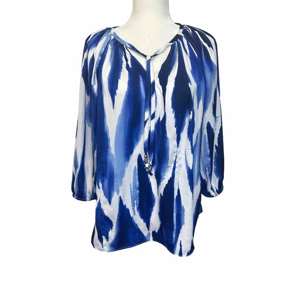 Chico's Watercolor Tie Front Raglan Sleeve Top Size 1 (M) Peasant Boho Prairie - Picture 2 of 14